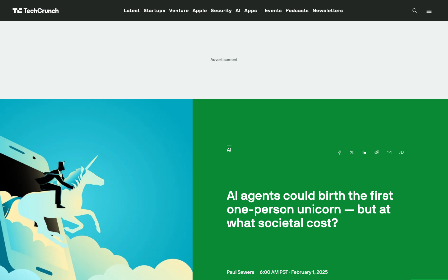 TechCrunch 报道：AI Agents 可能催生第一家一人独角兽公司——但社会代价几何？
