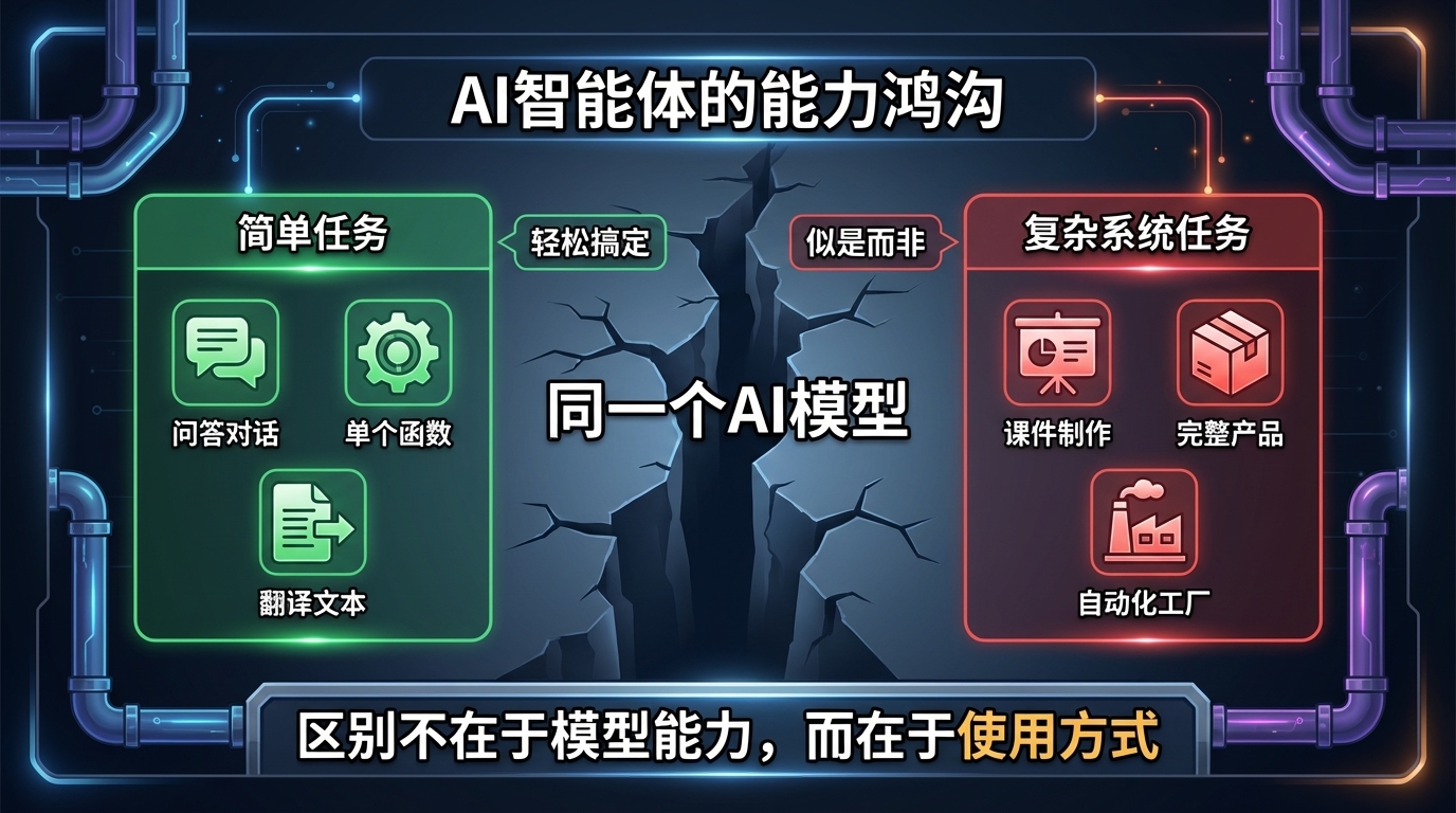 AI 智能体的能力鸿沟——简单任务轻松搞定,复杂系统任务似是而非,区别不在模型而在使用方式