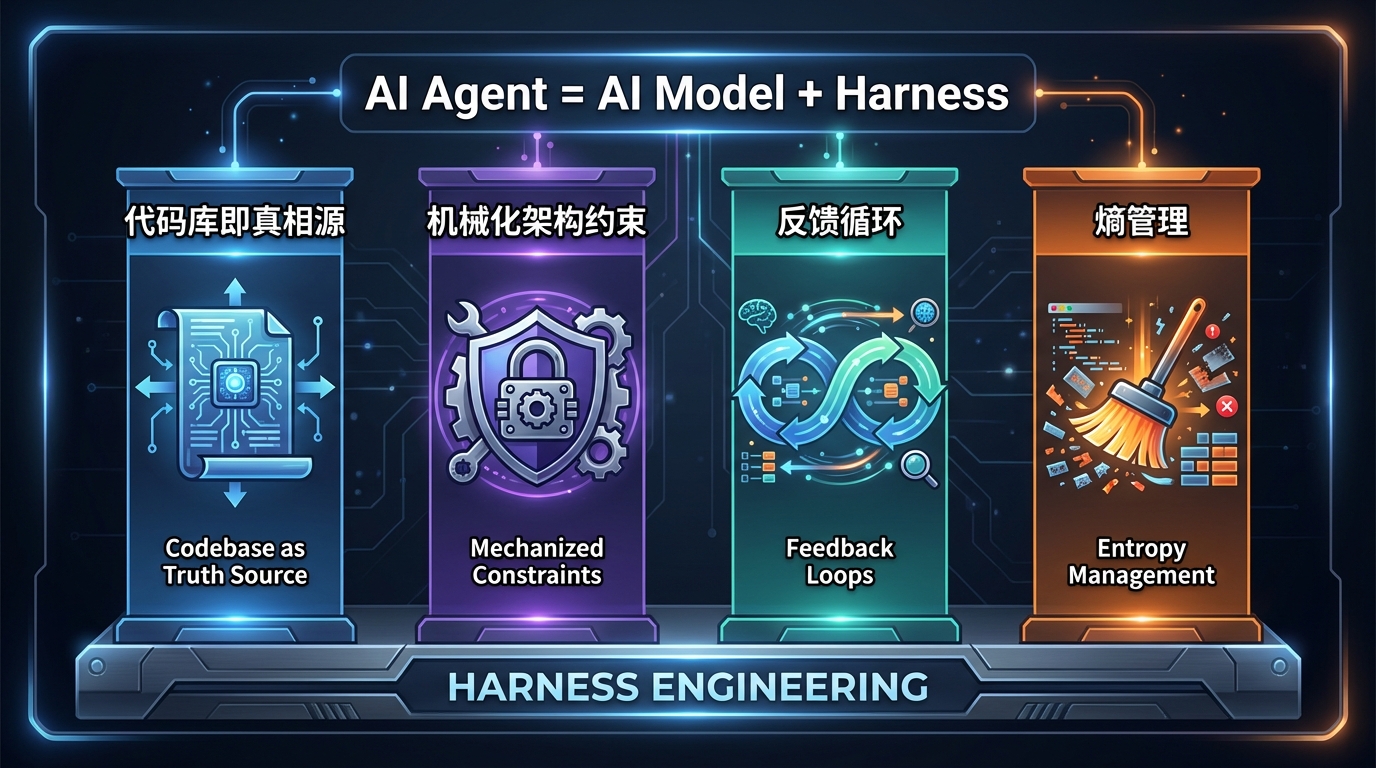 Harness Engineering 四大支柱——代码库即真相源、机械化架构约束、反馈循环、熵管理