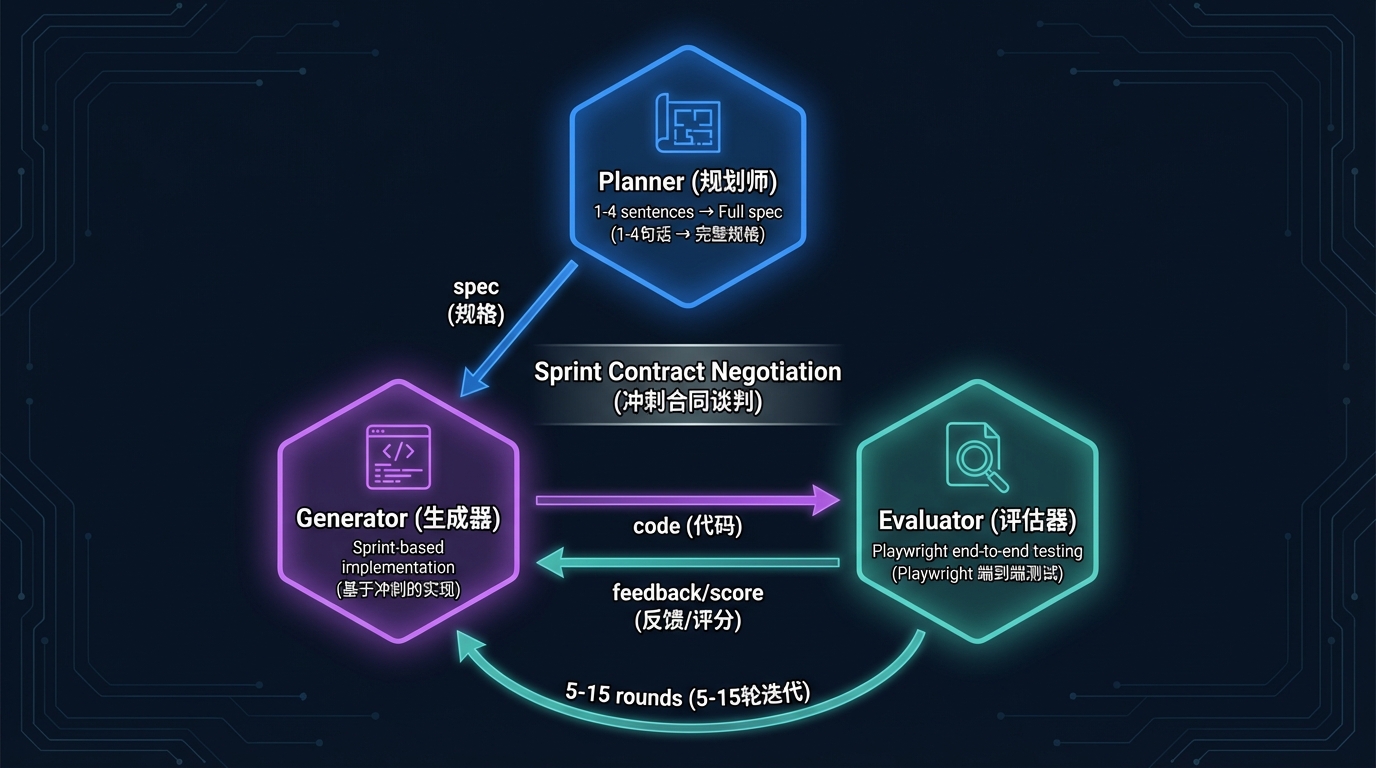 Anthropic GAN 式三 Agent 架构——Planner、Generator、Evaluator 协作迭代